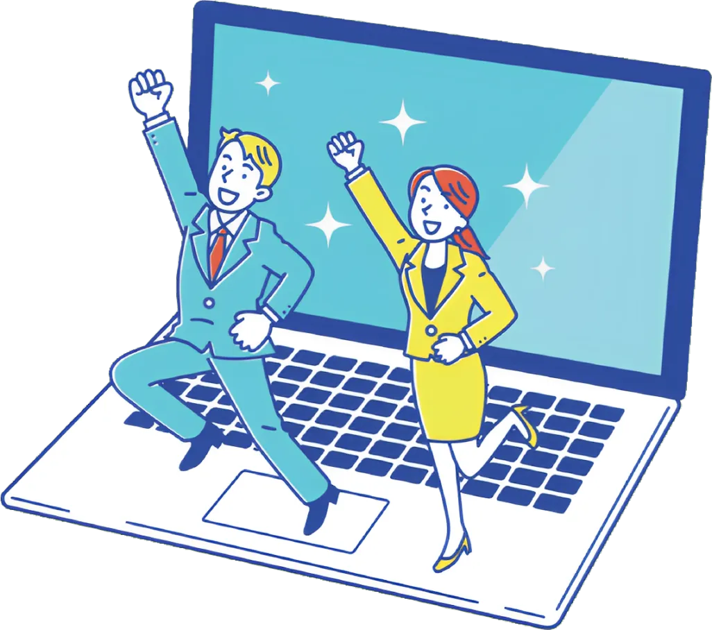 PCとともにはりきる男女